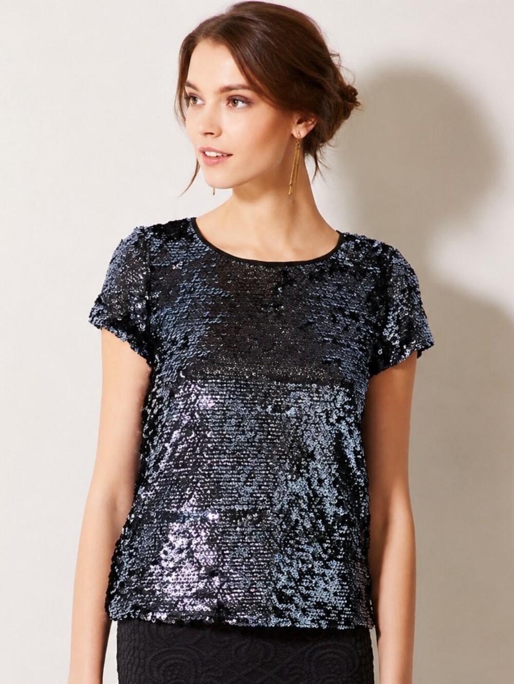 ❤️ NWOT! ANTHROPOLOGIE LEIFSDOTTIR NAVY SEQUIN TEE / TOP, SMALL